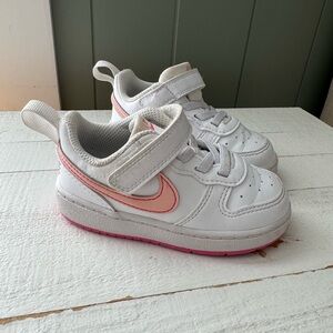Pink and white Nike court borough low size 6 toddler